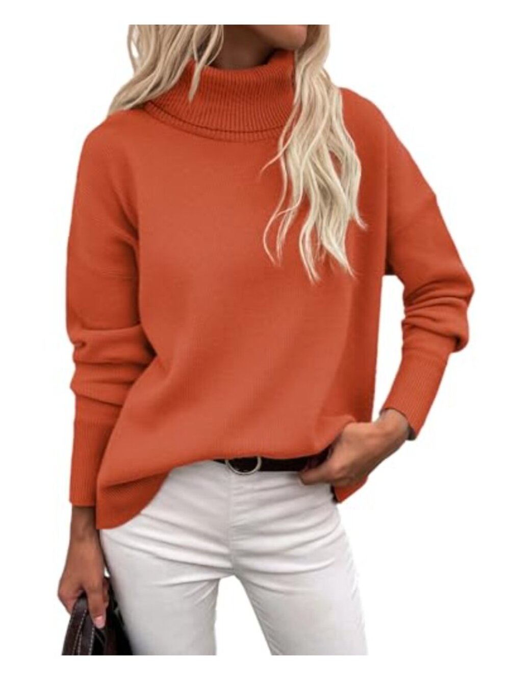 Turtleneck Sweater Chunky Knitted Pullover Oversized High Low Hem